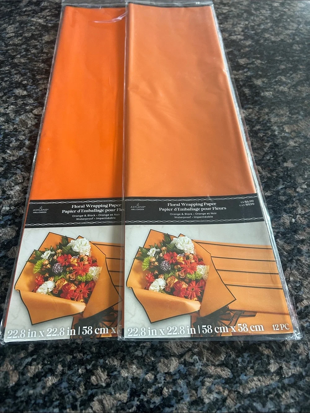 ASHLAND FLORAL ORANGE & BLACK WRAPPING aPAPER LOT OF 2 NWT